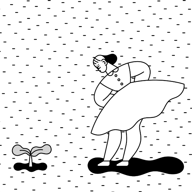 女の子とメロンの苗